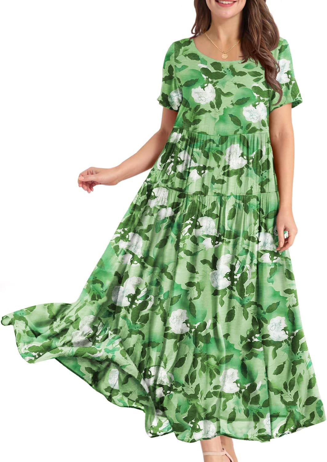 Manufacturer  YESNO Women Casual Loose Bohemian Floral Dress with Pockets Short Sleeve Long Maxi Summer Beach Swing Dress EJF dresses