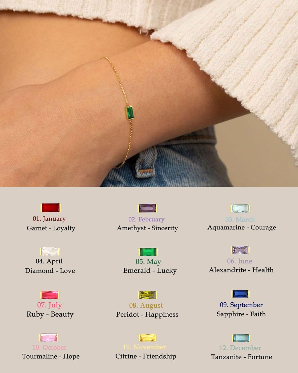 Manufacturer  FUNEIA Birthstone Gold Bracelets for Women Non Tarnish Trendy Dainty 14K Gold Plated Bracelet Stack Stackable Blue Green May Emerald Friendship Bracelets Jewelry Gifts for Mom Best Friend  bracelets