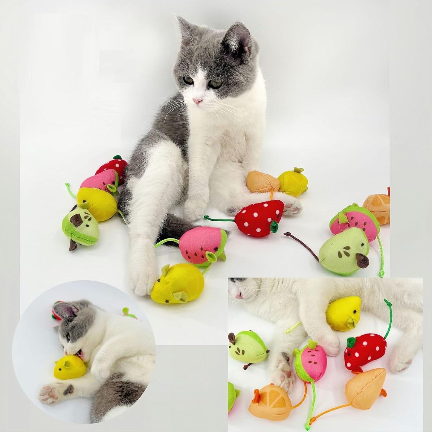 Manufacturer  Catnip Cat Mice Toys Interactive Mouse Cat Toy for Indoor Adult Cats Kitten Kitty Baby Cat Chew Exercise Toy Fruit-Shaped Mice Cat Toy Set - 5PCS    Cat toy