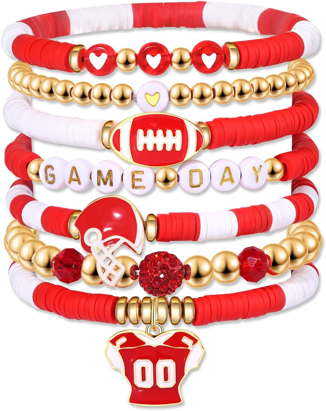 Manufacturer  Game Day Bracelets for Women - Red, Black, Blue Heishi Clay Beaded Stretch Bracelets - Stackable Sports Charm Bracelet Bangles - Football Mom Accessories & Outfits Jewelry Gifts  bracelets