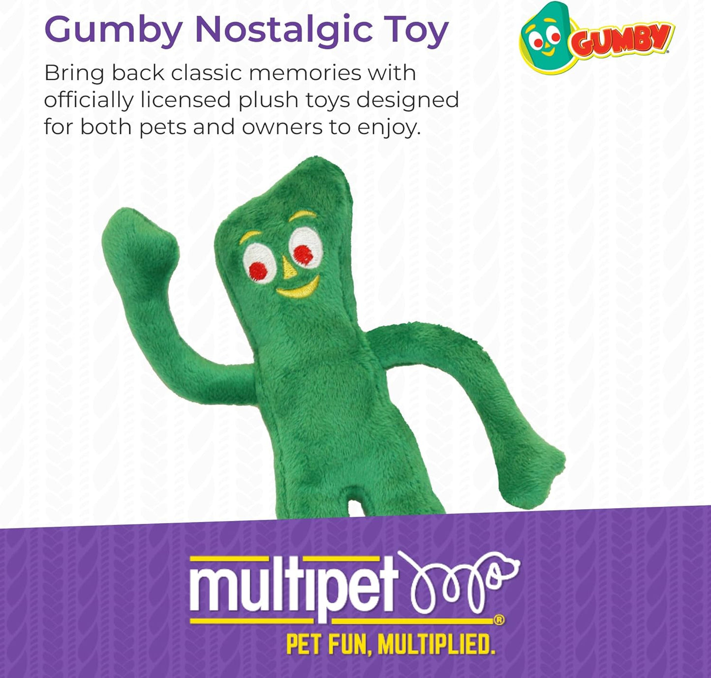 Manufacturer   Multipet Gumby Dog Plush Toy - Squeaky Toy for All Dogs - Extra Soft Plush w/ Flexible Legs & Arms - Stuffed Animal for Cuddling & Playing - Cute Dog Pet Toy (9", Green)    Dog toy
