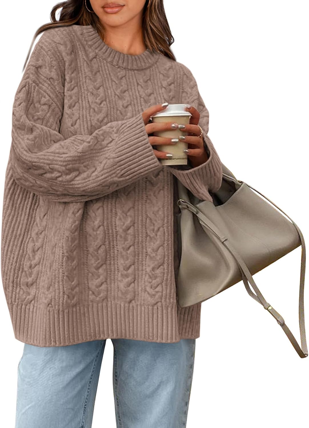 Manufacturer  Okiwam Women's Oversized Sweaters Crewneck Cable Knit Pullover Casual Loose Fall Outfits Fashion Clothes 2025   sweaters