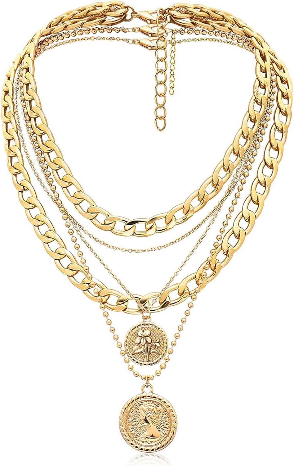 Manufacturer  MJartoria Gold Layered Necklaces for Women Trendy Retro Coin Pendant Necklace Dainty Chunky Chain Choker Necklaces for Jewelry Birthday Gifts  necklace