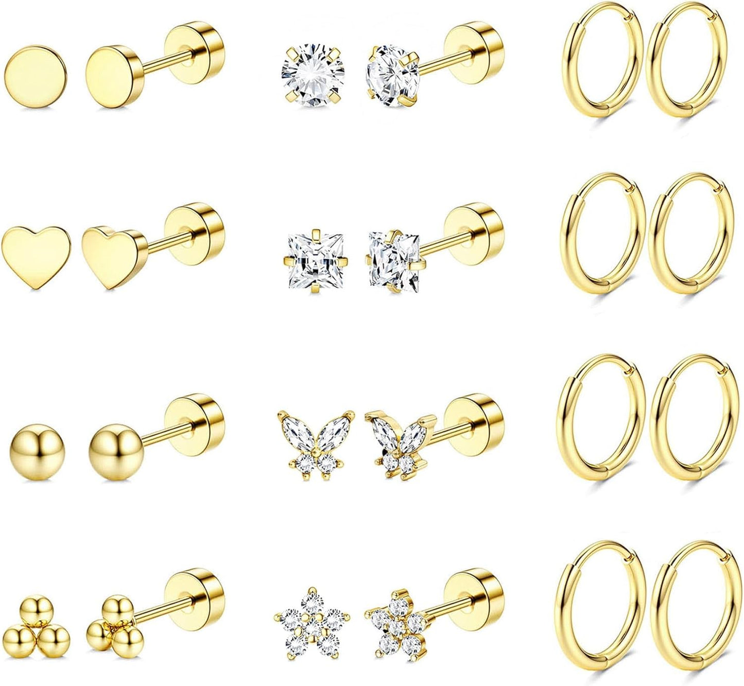 Manufacturer  Jstyle Hypoallergenic 14K Gold Plated Flat Back Earrings for Women Men Surgical Stainless Steel Earrings for Sensitive Ears Small Stud Hoop Cartilage Earring Stack Set for Multiple Piercing Jewelry  earring