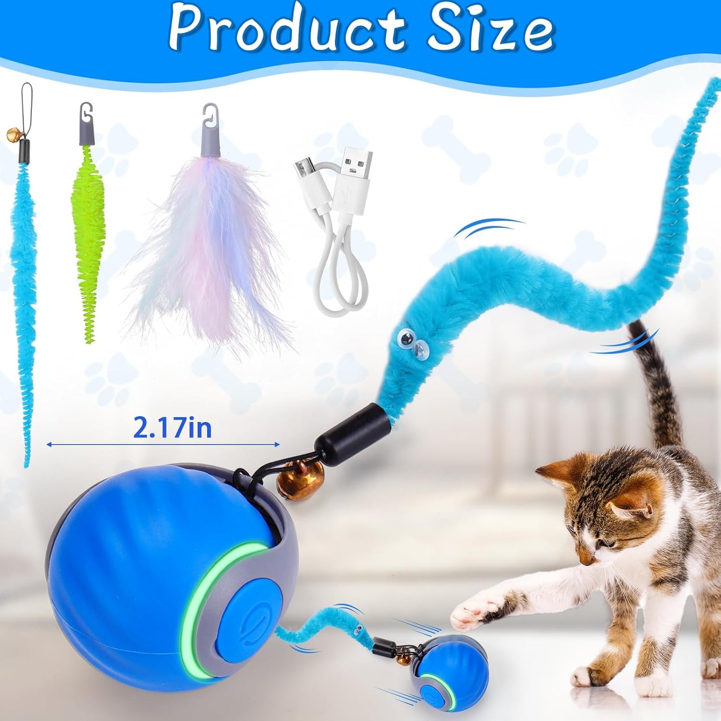 Manufacturer  BABORUI Interactive Cat Toy Ball - Automatic Interactive Cat Toys for Indoor Cats with 3 Tails, 2 Speeds Rechargeable Cat Enrichment Toys for Small/Medium/Large Cats to Keep Them Busy(Blue)    Cat toy