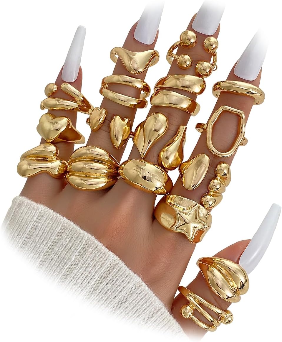 Manufacturer  IFKM Gold Chunky Rings Set for Women 14k Gold Plated Thick Dome Stackable Open Rings Trendy Dainty Minimalist Jewelry Gifts   rings