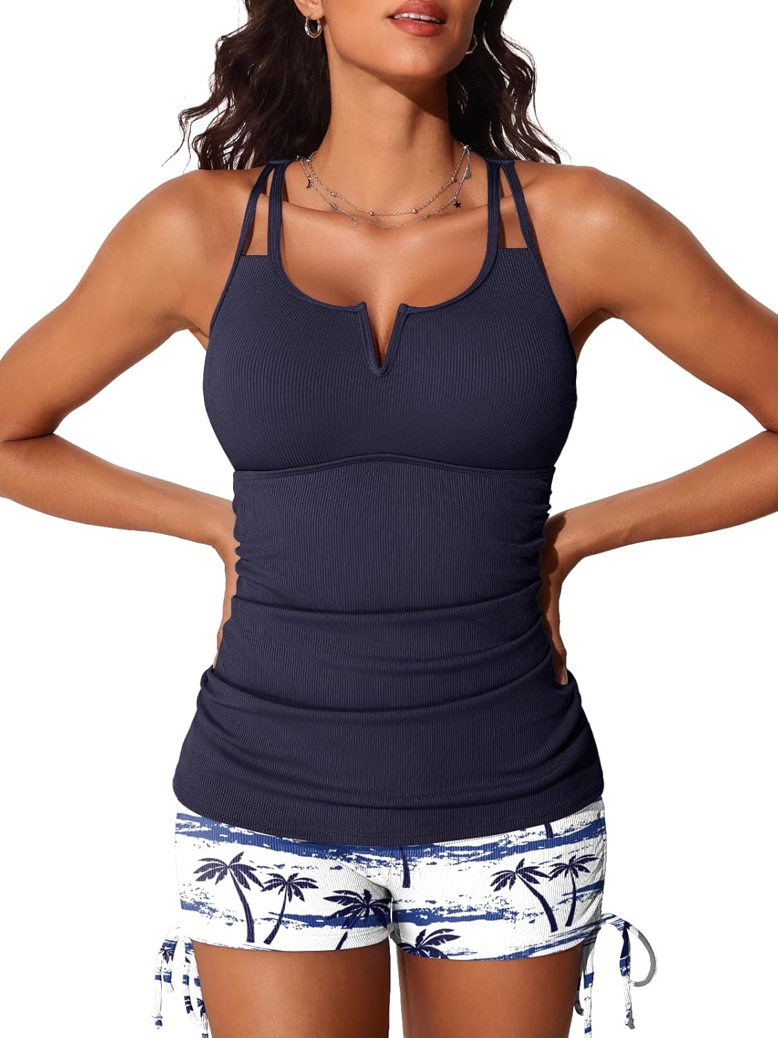 Manufacturer  Summer Mae Tankini Swimsuits for Women Bathing Suits Top Ruched Two Piece Tummy Control Round Neck with V-Wire Swim Suits  Swimsuit