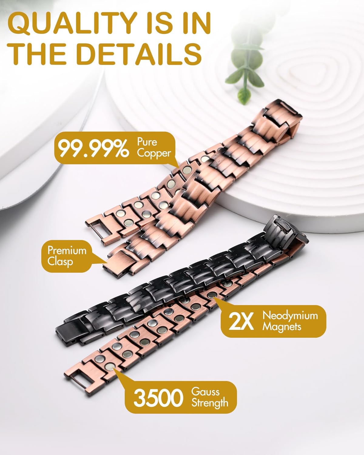 Manufacturer  Feraco Men's Copper Magnetic Bracelet Elegant 99.99% Solid Copper Bracelets with Double-Row Strong Magnets,Magnetic Jewelry  bracelets