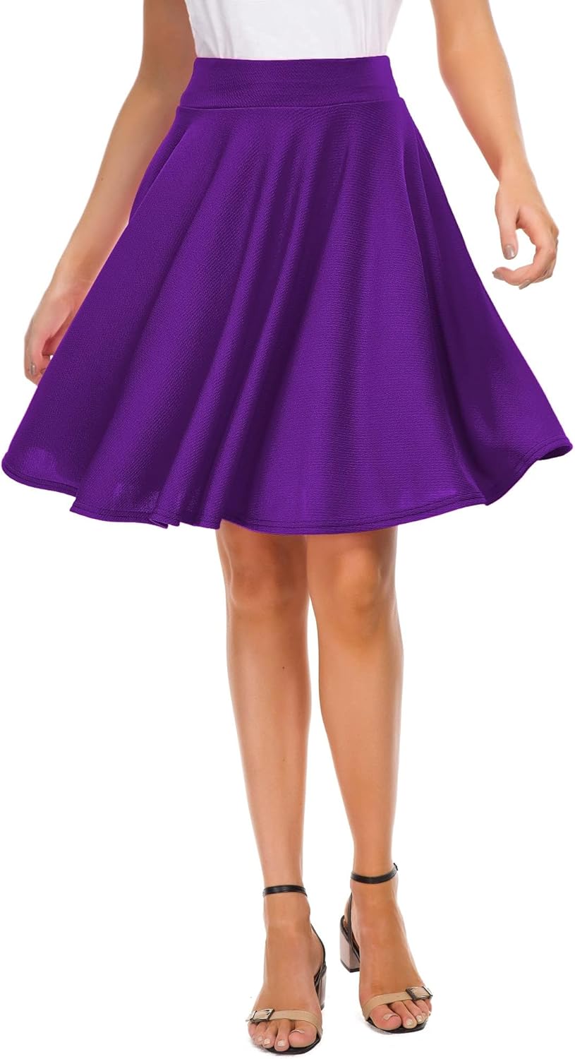 Manufacturer  EXCHIC Women's Casual Stretchy Flared Mini Skater Skirt Basic A-Line Pleated Midi Skirts