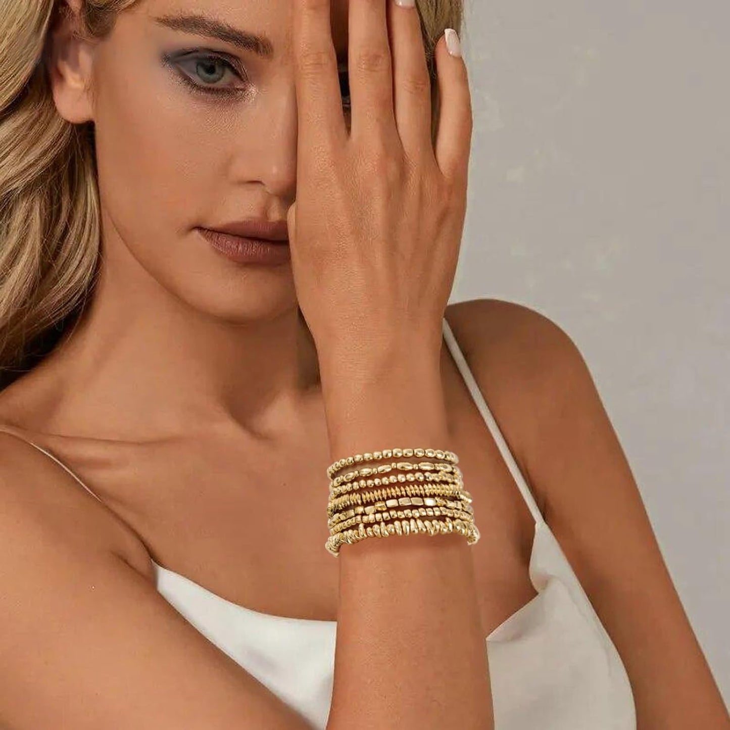Manufacturer  Gold Beaded Bracelets for Women Trendy, 14K Gold Plated Stack Cross Pearl Gold Bead Stretch Bracelets Set Elastic Hypoallergenic Bracelets Jewelry Gifts  bracelets