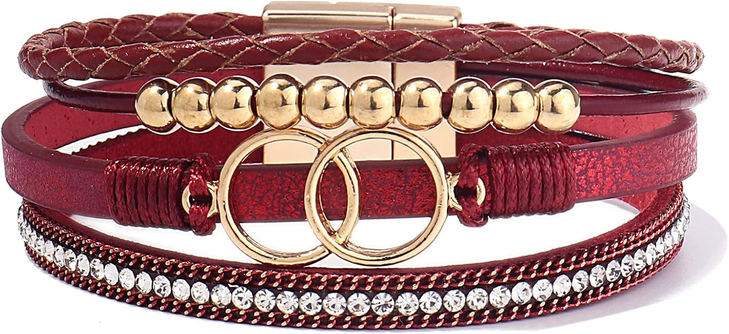 Manufacturer  FANCY SHINY Boho Wrap Bracelets Leather Cuff Bangle Gold Beaded Bracelets for Women Stackable Infinity Bracelets Jewelry Gift Mom with Magnetic Clasp  bracelets