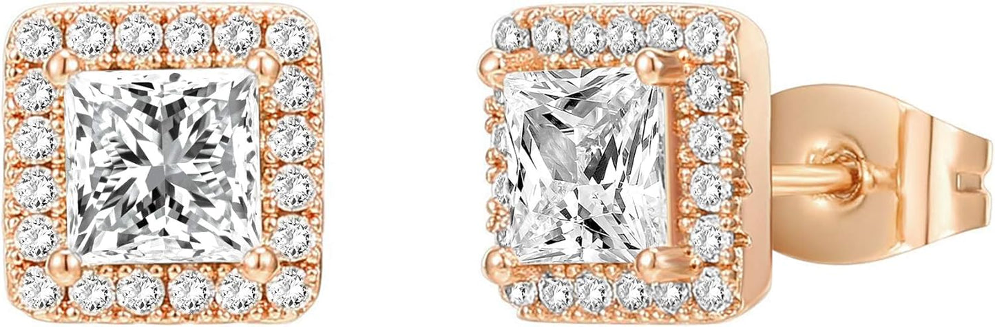 Manufacturer  PAVOI 14K Gold Plated Sterling Silver Post Brilliant Round Faux Diamond Halo Earrings - Premium Cubic Zirconia in Rose, White, and Yellow Gold  earring