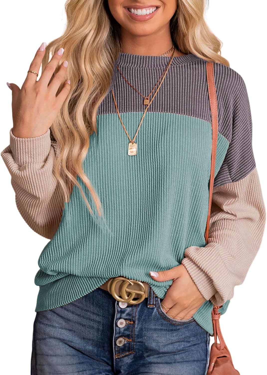 Manufacturer  Dokotoo Womens Color Block Sweaters Long Sleeve Crewneck Pullover Knit Jumper Tops   sweaters