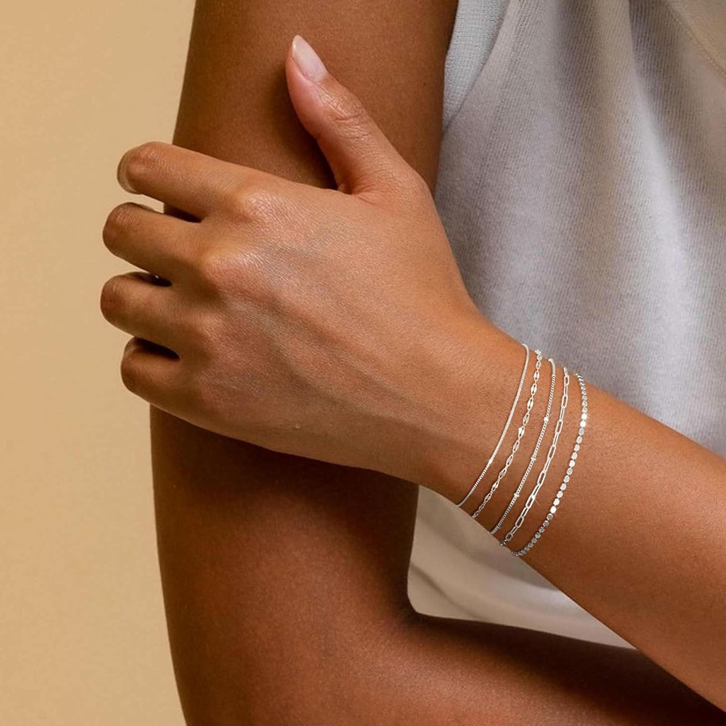 Manufacturer  MBW Silver Bracelet Set - Dainty 14K Silver Bracelets, Waterproof, Trendy Minimalist, Small Thin Bracelets for Women, Gift  bracelets