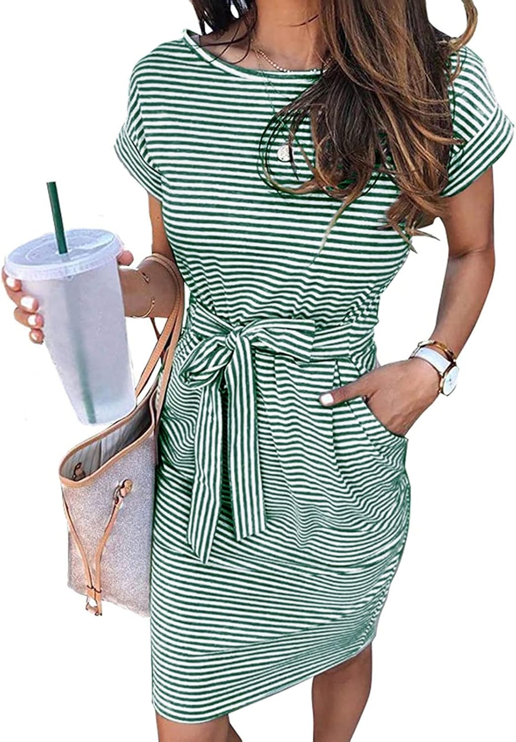 Manufacturer  MEROKEETY Women's Summer Striped Short Sleeve T Shirt Dress Casual Tie Waist with Pockets dresses