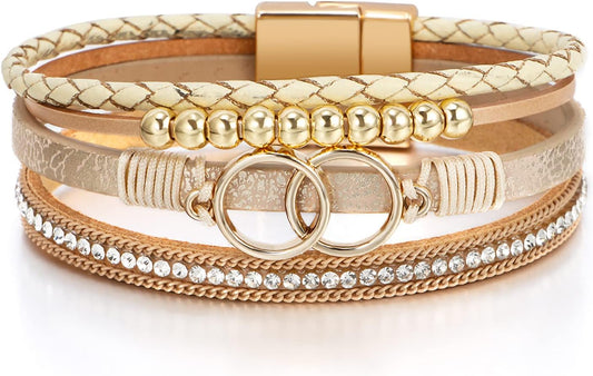 Manufacturer  Fesciory Leopard Bracelet for Women, Boho Leather Wrap Multi-Layer Pearl Crystal Bracelet Bangle Jewelry  bracelets