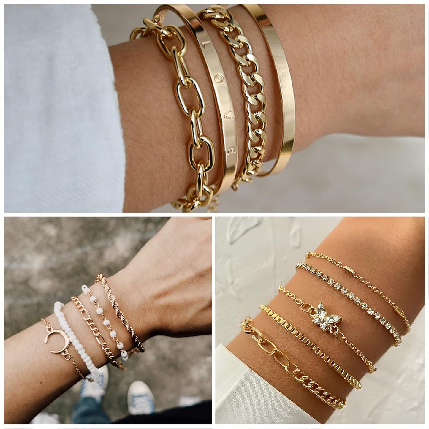 Manufacturer  IFKM 36 PC Gold Plated Jewelry Set with 4 Necklace, 11 Bracelet, 7 Ear Cuffs Earring, 14 Knuckle Rings for Women Girls Valentine Anniversary Birthday Friendship Gift  bracelets