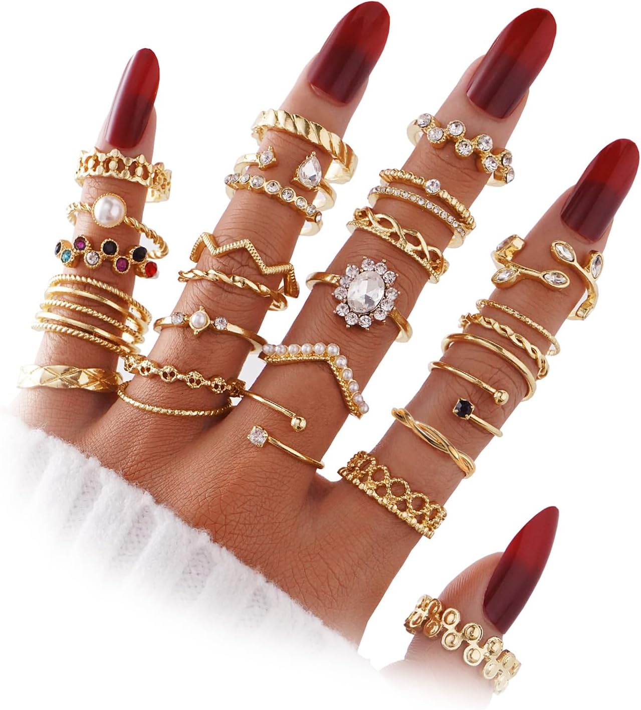 Manufacturer  IFKM 51 Pcs Gold Knuckle Rings Set For Women Girls Vintage Stackable Joint Finger Midi Rings Dainty Cubic Zirconia Crystal Simple Twist Hollow Cute Rings Pack Jewelry Gift   rings