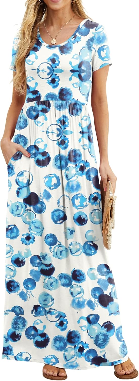 Manufacturer  GRECERELLE Women Summer Crew Neck Casual Short Sleeve Solid Floral Print Long Maxi Dress with Pockets dresses