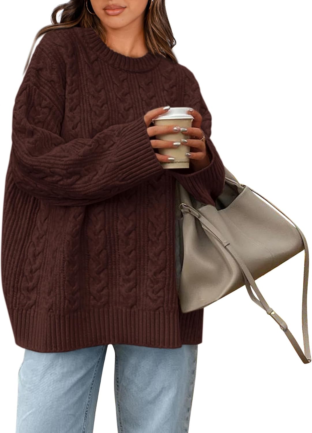 Manufacturer  Okiwam Women's Oversized Sweaters Crewneck Cable Knit Pullover Casual Loose Fall Outfits Fashion Clothes 2025   sweaters