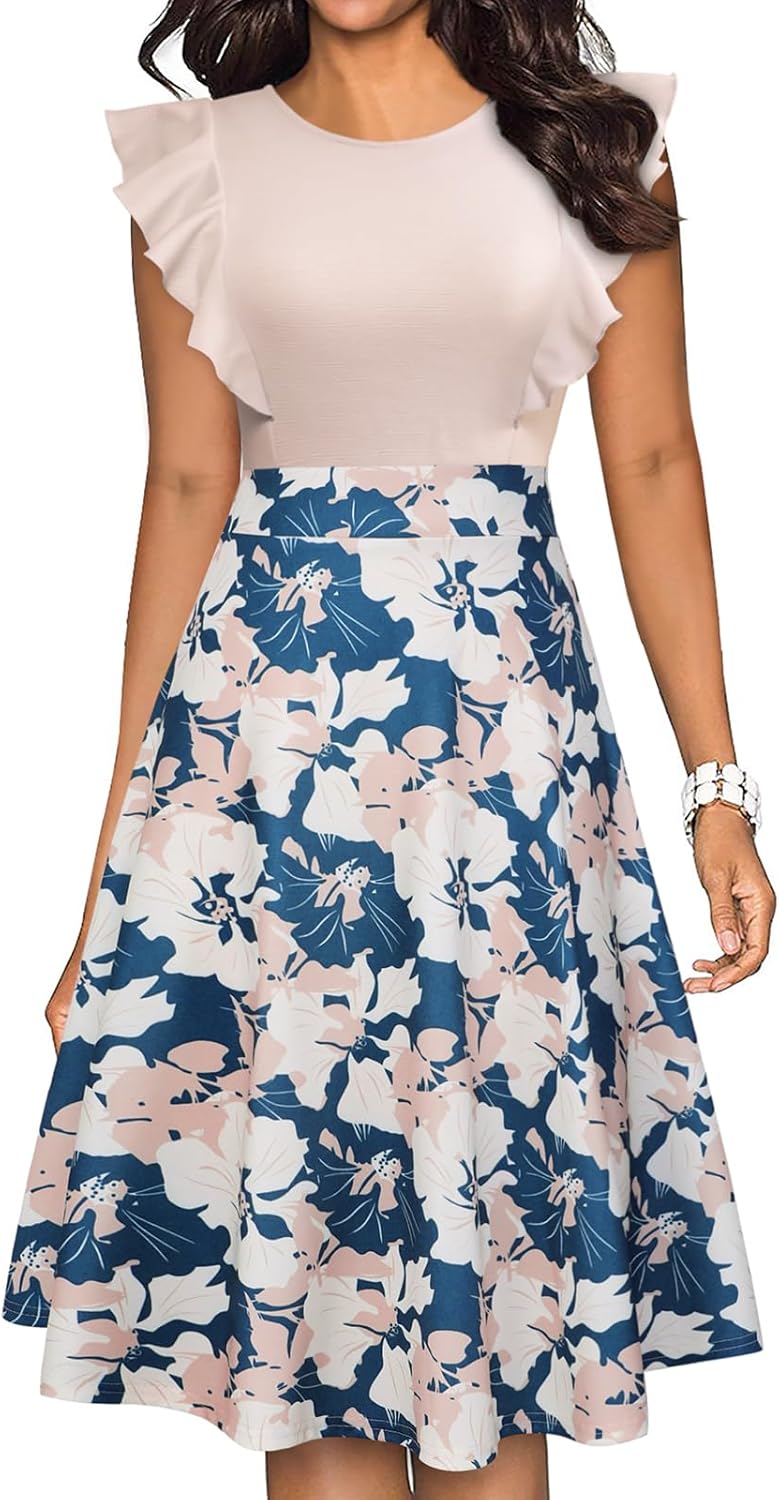 Manufacturer  YATHON Women's Vintage Ruffle Floral Flared A Line Swing Casual Cocktail Party Dresses dresses