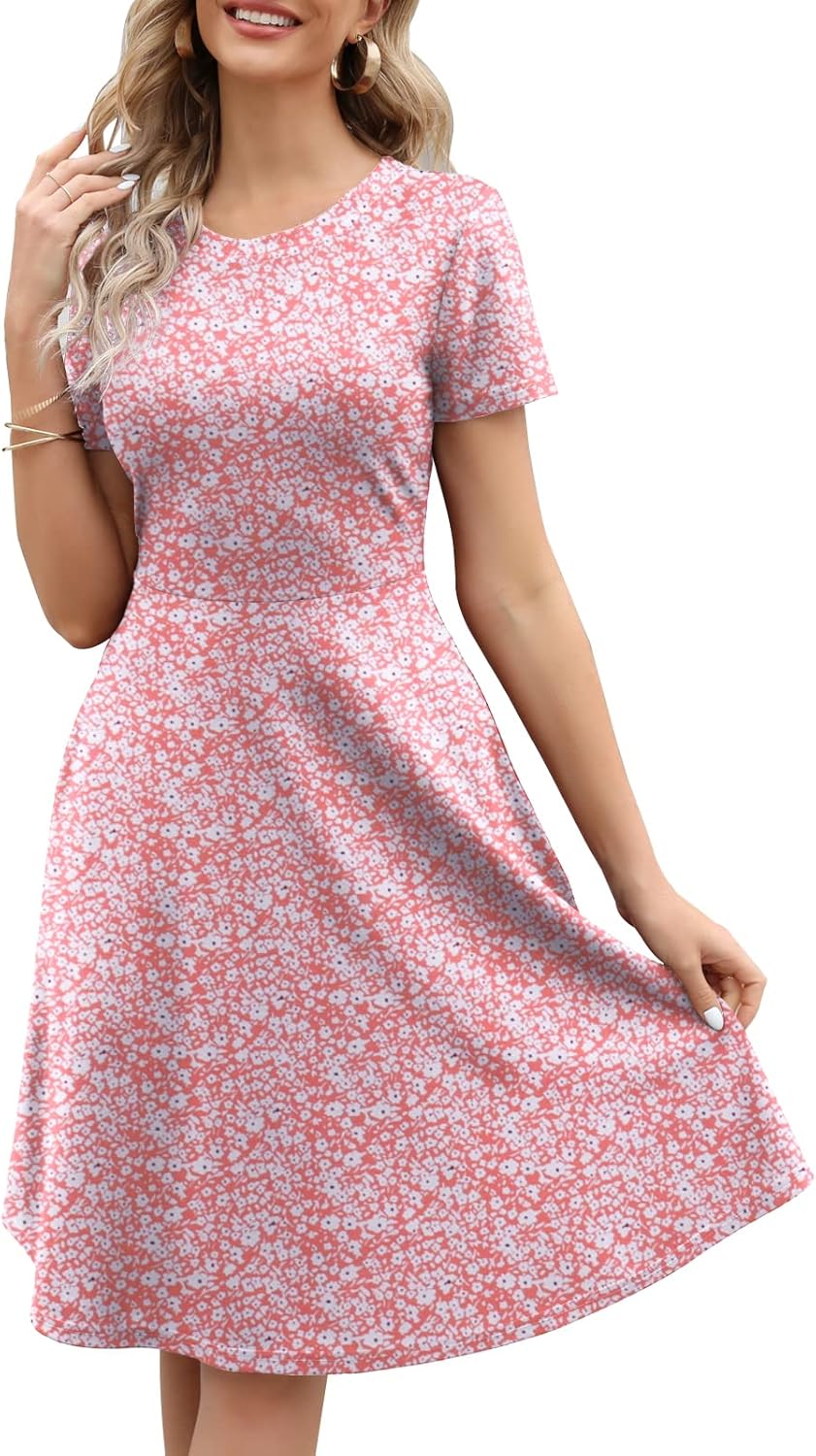 Manufacturer Women's Elegant Knee Length Dresses Vintage 50s Office Casual Floral Print Work Party A-Line Swing Dresses with Pockets 162