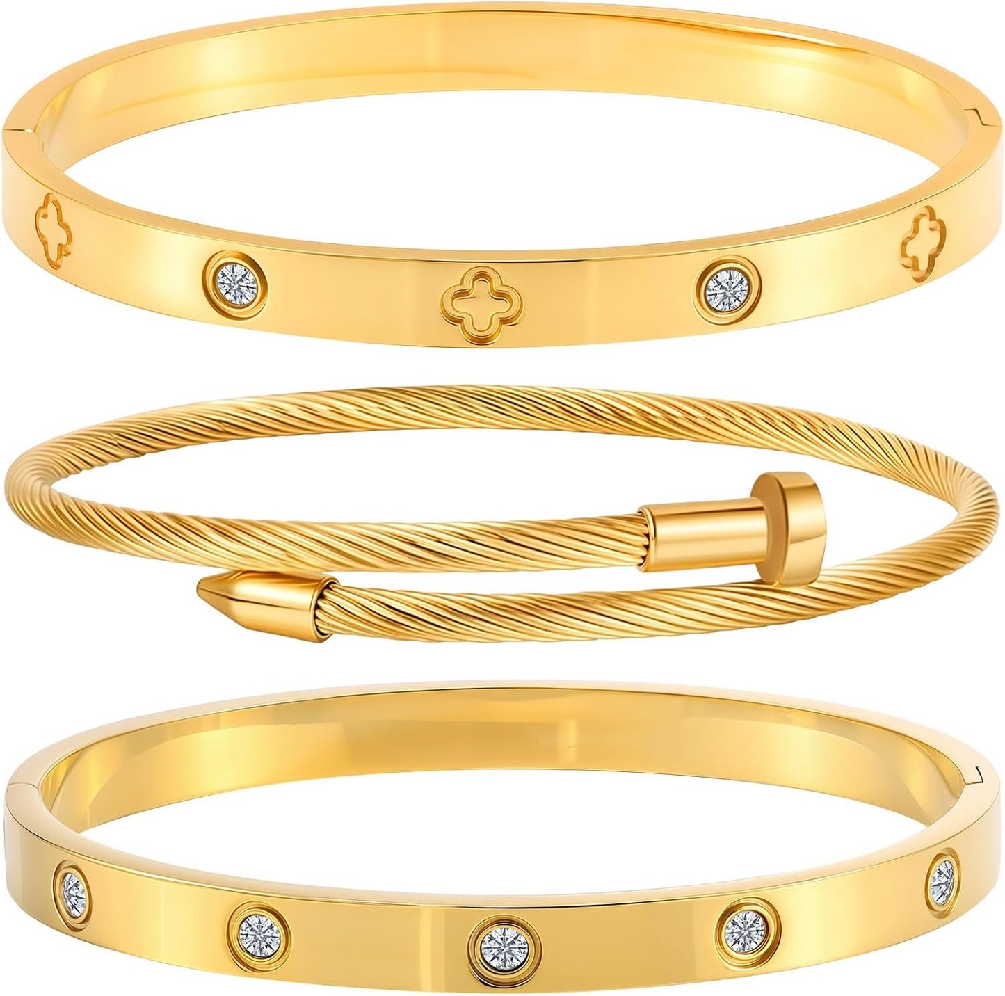 Manufacturer  Gold Bracelets for Women - Stackable Bangles with Friendship & Love Theme - Stainless Steel Jewelry Gift for Her  bracelets