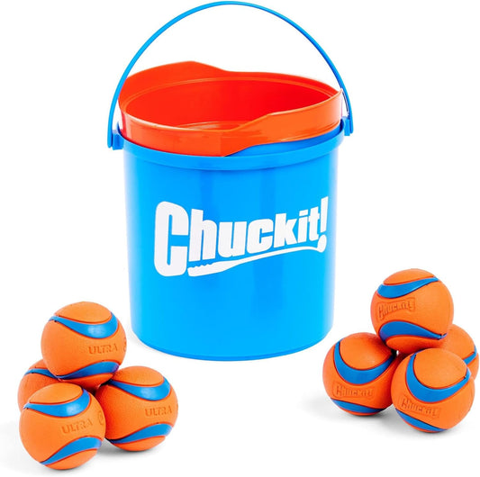 Manufacturer   Chuckit! Ultra Ball Dog Toy with Chuckit! Cleaning Bucket Bundle, Bouncy Fetch Pet Toys For Dogs 20-60 lbs, Interactive Dog Toys, Durable Rubber, Size Medium, 2.5-inch Diameter, 8-Pack of Balls    Dog toy