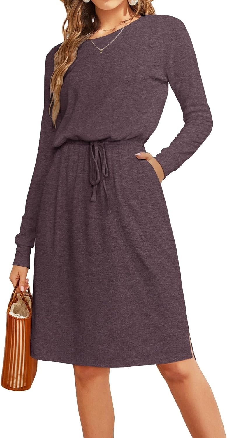 Manufacturer  Simier Fariry Womens Summer Hide Belly Knee Length Travel Dress Pocket Short Sleeve Midi Work Casual Teacher Outfit dresses