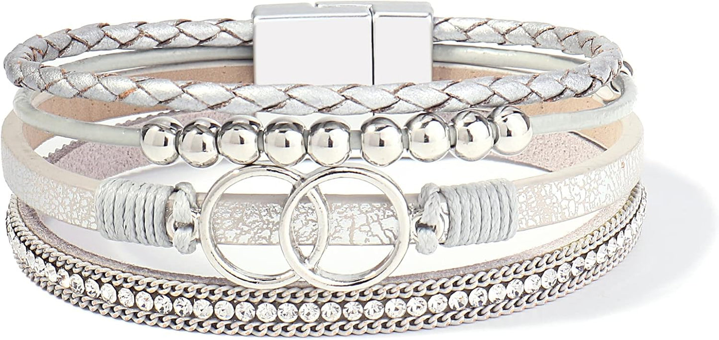 Manufacturer  FANCY SHINY Boho Wrap Bracelets Leather Cuff Bangle Gold Beaded Bracelets for Women Stackable Infinity Bracelets Jewelry Gift Mom with Magnetic Clasp  bracelets