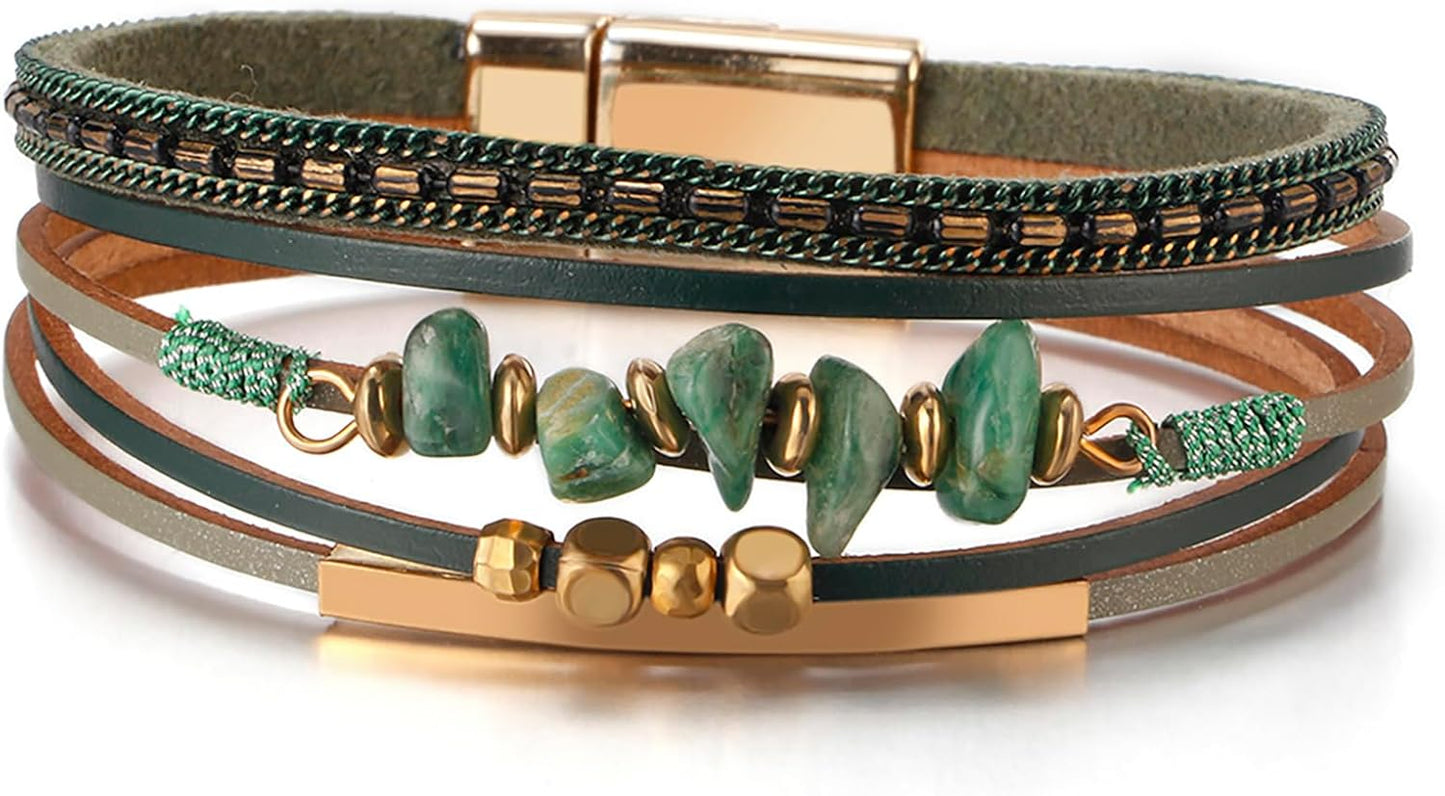 Manufacturer  Fesciory Leather Wrap Bracelets for Women, Boho Leopard Multi-Layer Crystal Beads Cuff Bracelet Jewelry  bracelets