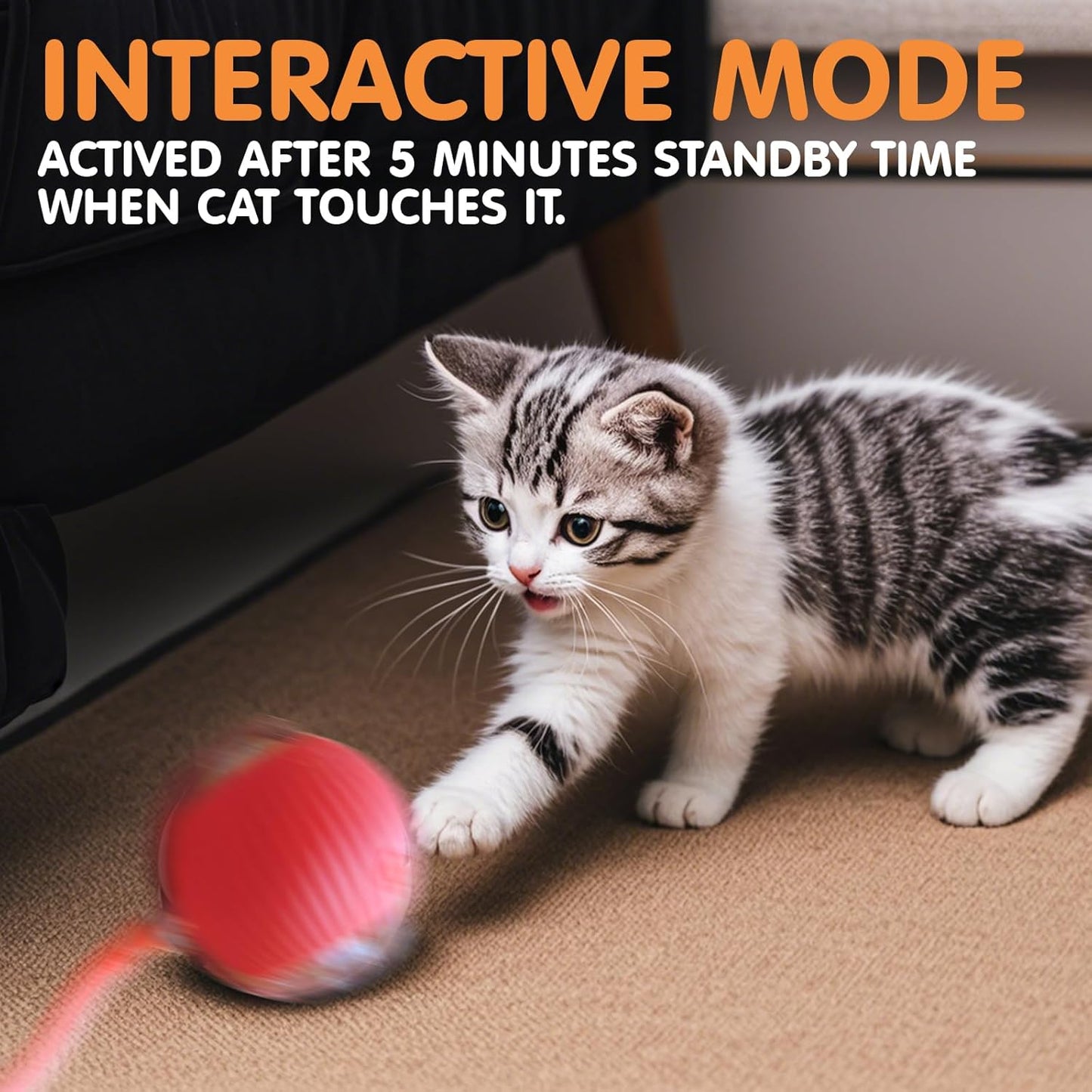 Manufacturer  Rocfish Durable Interactive Cat Toys for Indoor Cats, Smart Automatic Cat Chase Ball Toy, Upgraded Speedy Tail Kitten Toy for Bored Indoor Adult Pets (Red)    Cat toy