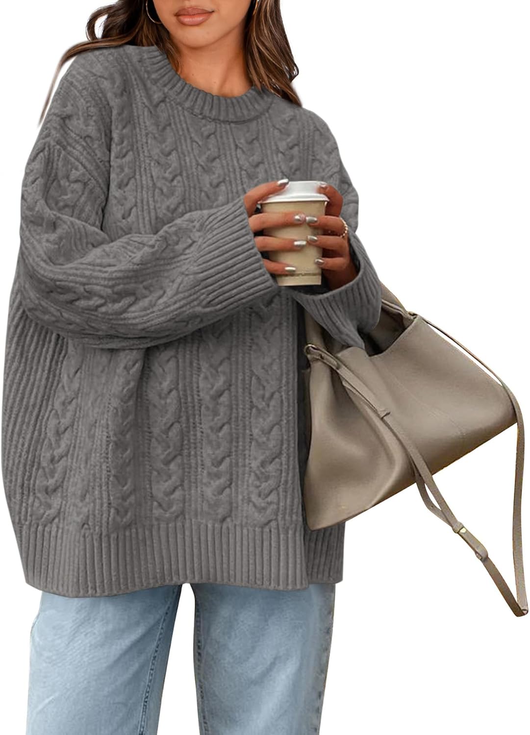 Manufacturer  Okiwam Women's Oversized Sweaters Crewneck Cable Knit Pullover Casual Loose Fall Outfits Fashion Clothes 2025   sweaters