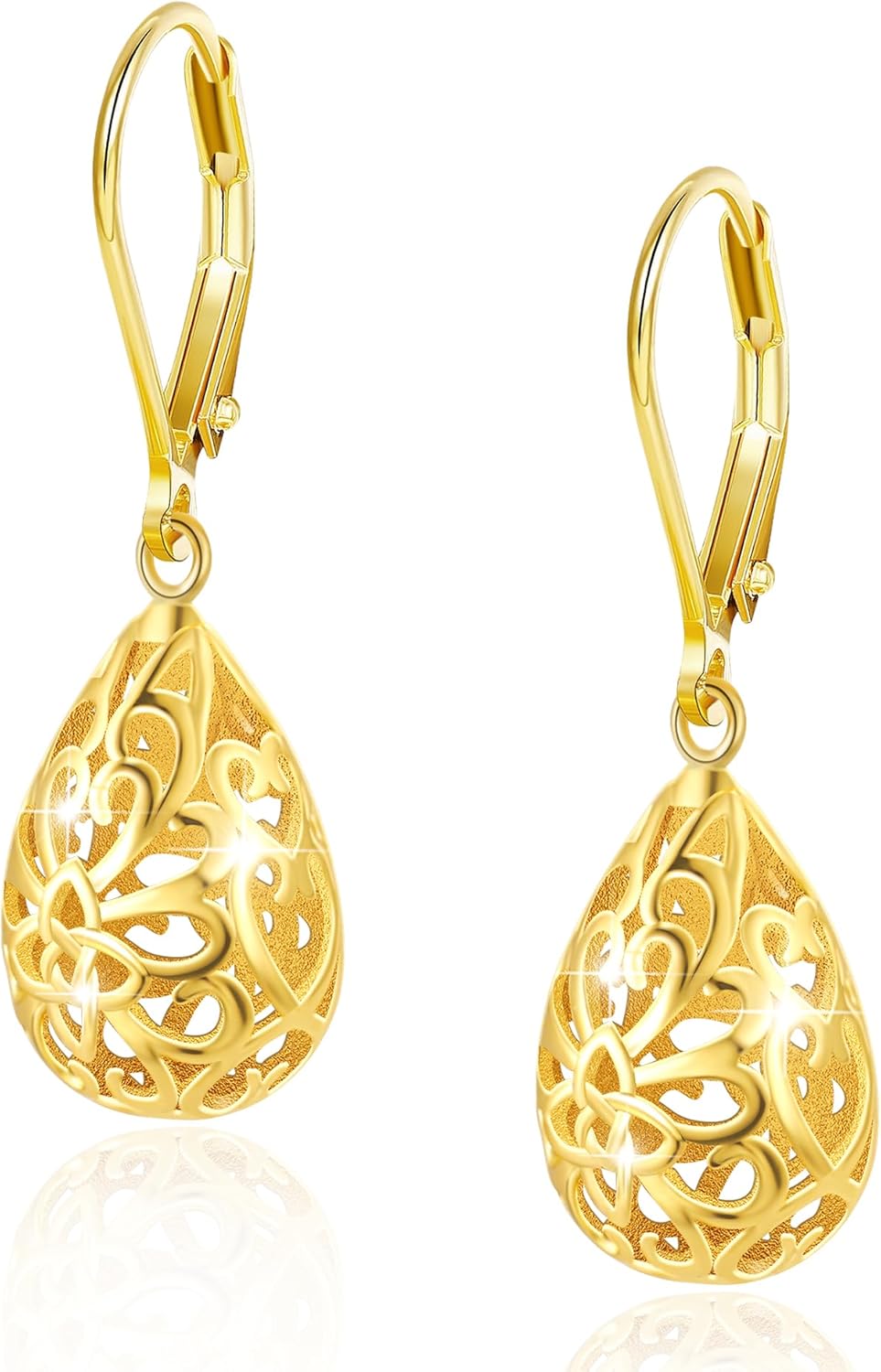 Manufacturer  925 Sterling Silver 14K Gold French Style Leverback Earrings, Heart Dangle Drop Earrings for Women Hypoallergenic Jewelry  earring