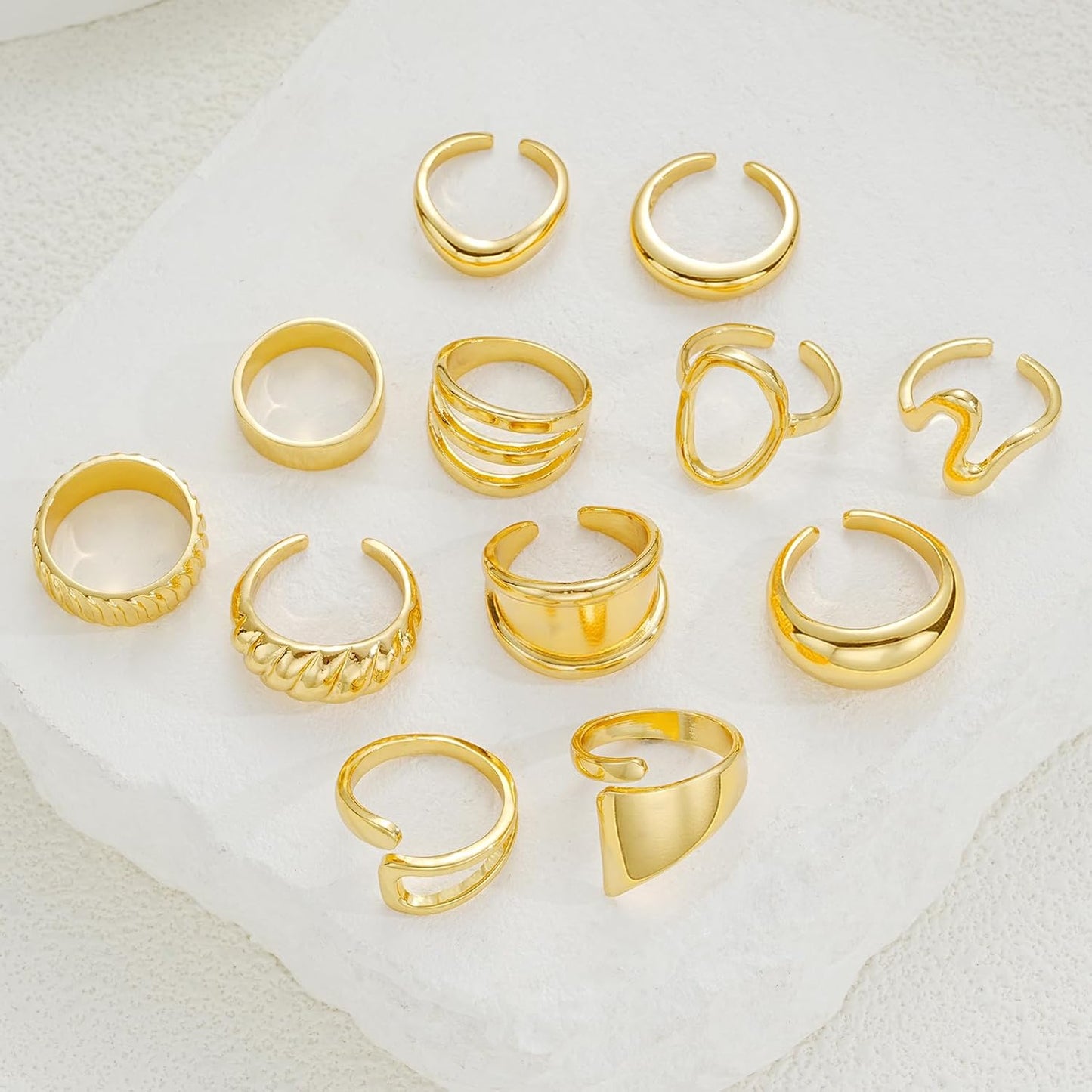 Manufacturer  12 PCS Chunky Gold Stackable Rings for Women Non Tarnish, 18K Gold Plated Statement Open Stacking Rings, Knuckle Band Ring Set   rings