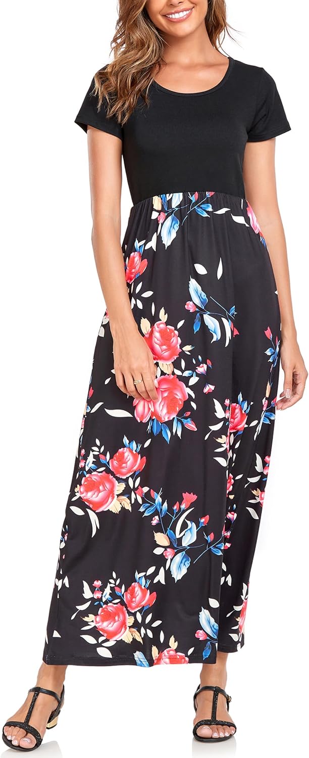 Manufacturer  Lacavocor Womens Short Sleeve Maxi Dresses Empire Waist Long Dress dresses