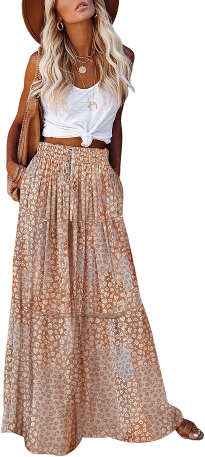 Manufacturer  EARKOHA Womens Casual High Waist Tie Paisley Print Long Maxi Skirt with Pockets skirts