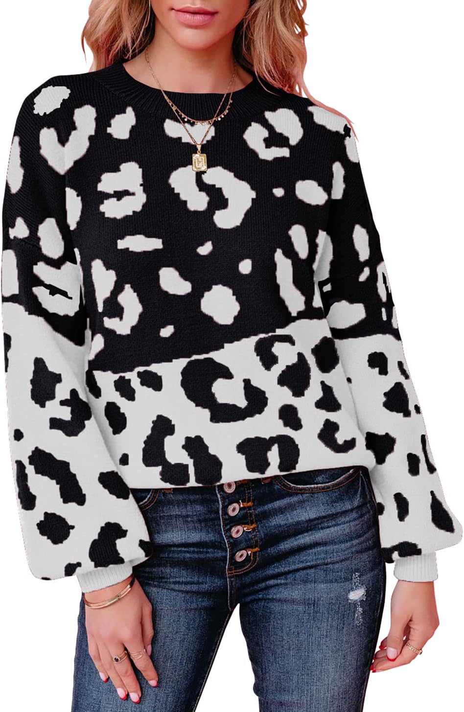 Manufacturer  Necooer Womens Sweater Pullover Casual Long Sleeve Crewneck Color Block Pullover Knit Sweater for Women   sweaters