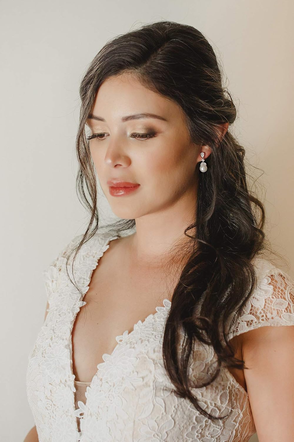 Manufacturer  SWEETV Cubic Zirconia Pearl Drop Wedding Earrings for Brides, Ivory Bridal Pearl Earrings for Bridesmaid Jewelry Gift  earring