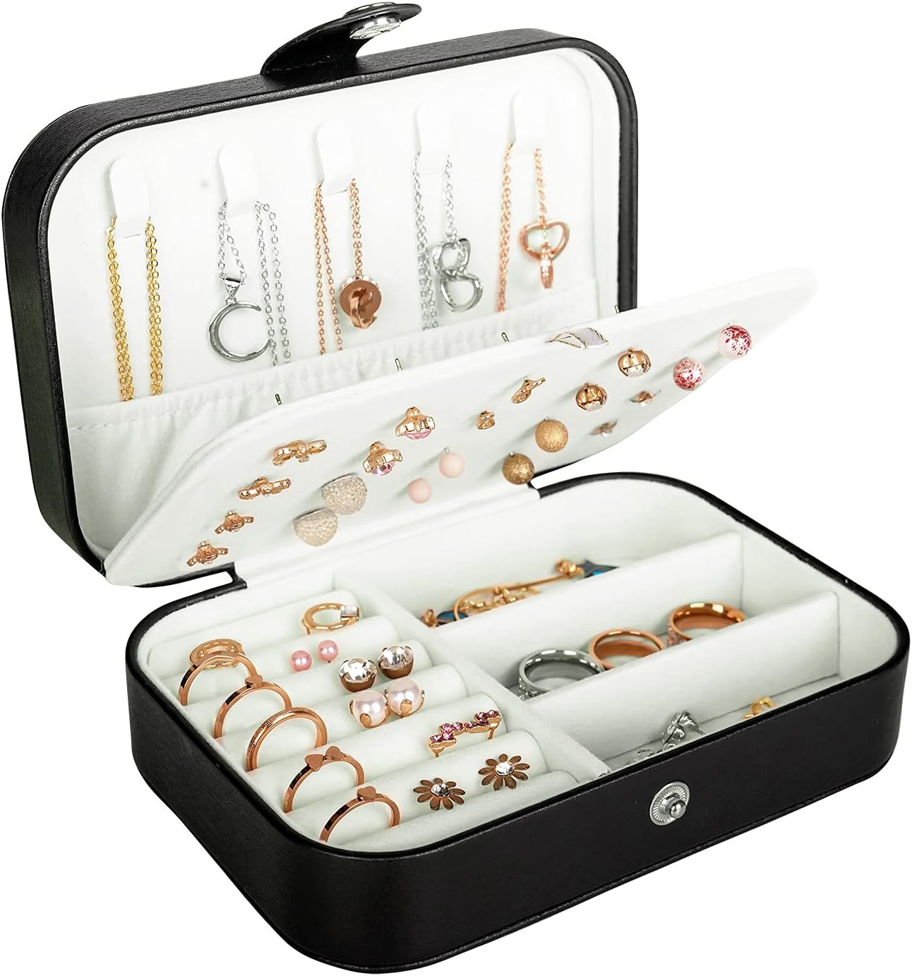 Manufacturer  Travel Jewelry Box, PU Leather Small Jewelry Organizer for Women Girls, Portable Mini Travel Case Display Storage Holder Boxes for Stud Earrings, Rings, Necklaces, Bracelets (Pink)   rings