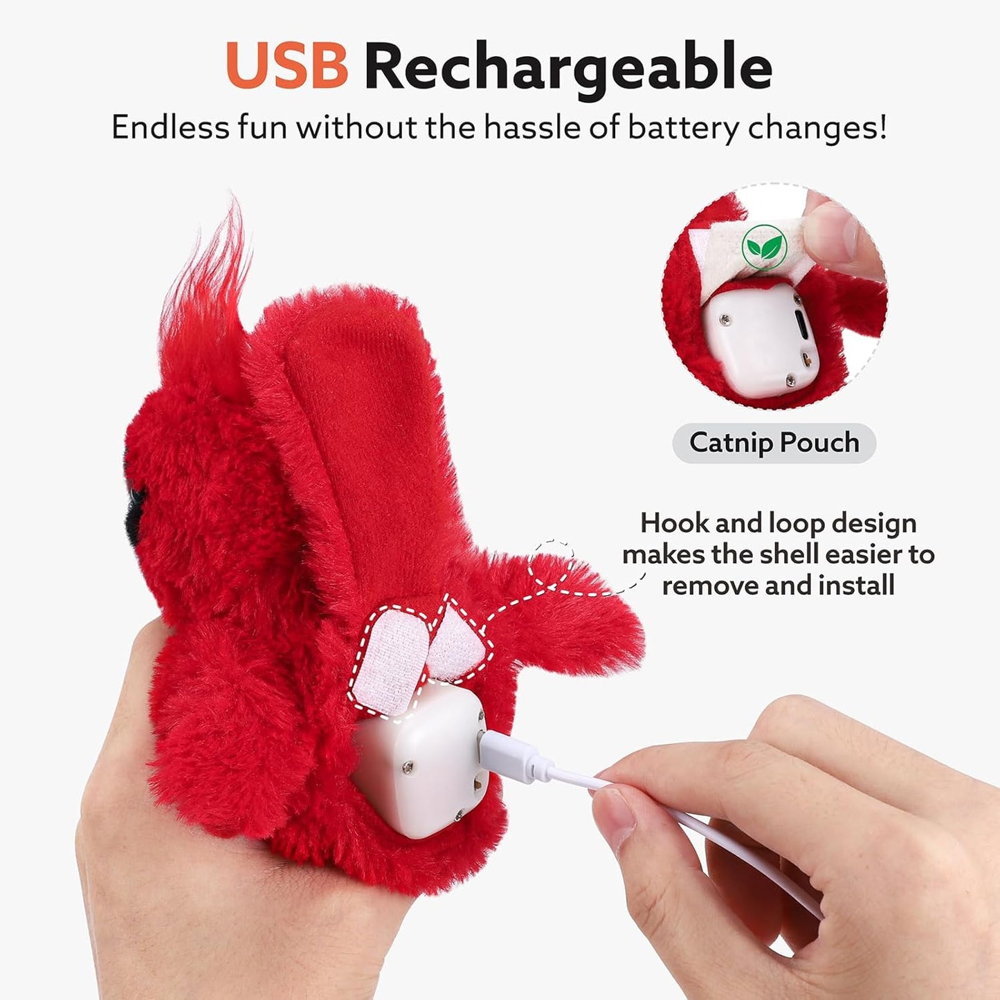 Manufacturer  Flapping Cardinal Cat Toys, Interactive Cat Exercise Toy with Lifelike Bird Chirp, USB Rechargeable Automatic Cat Kicker Catnip Toys for Bored Indoor Adult Cats Kittens    Cat toy