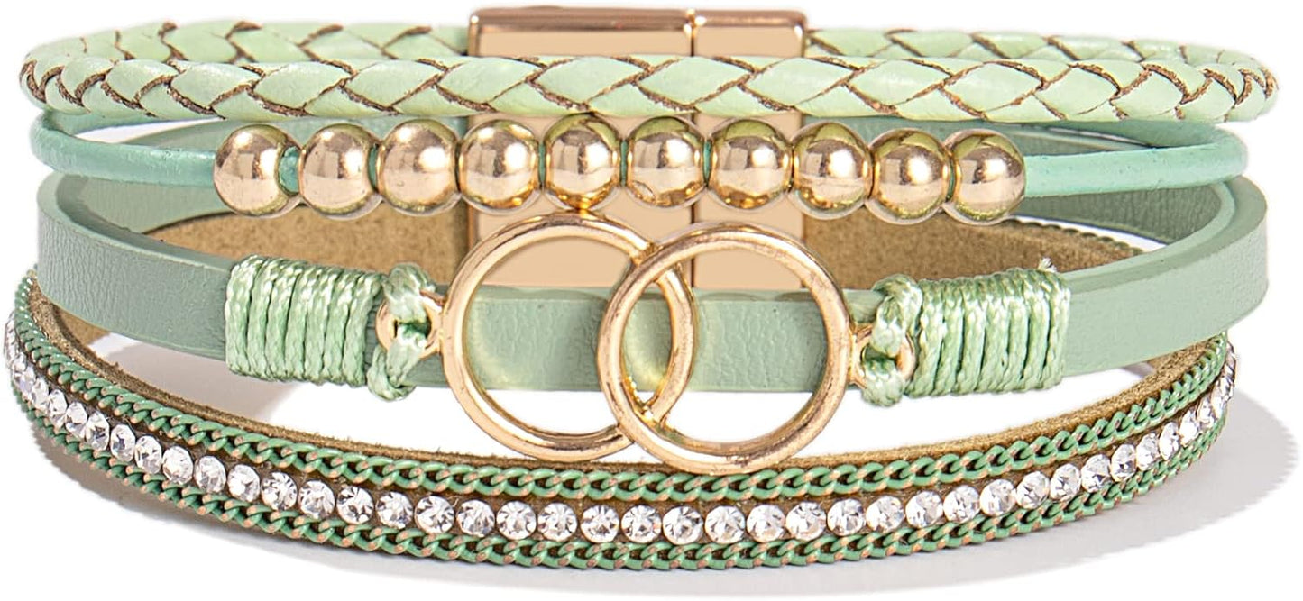 Manufacturer  FANCY SHINY Boho Wrap Bracelets Leather Cuff Bangle Gold Beaded Bracelets for Women Stackable Infinity Bracelets Jewelry Gift Mom with Magnetic Clasp  bracelets
