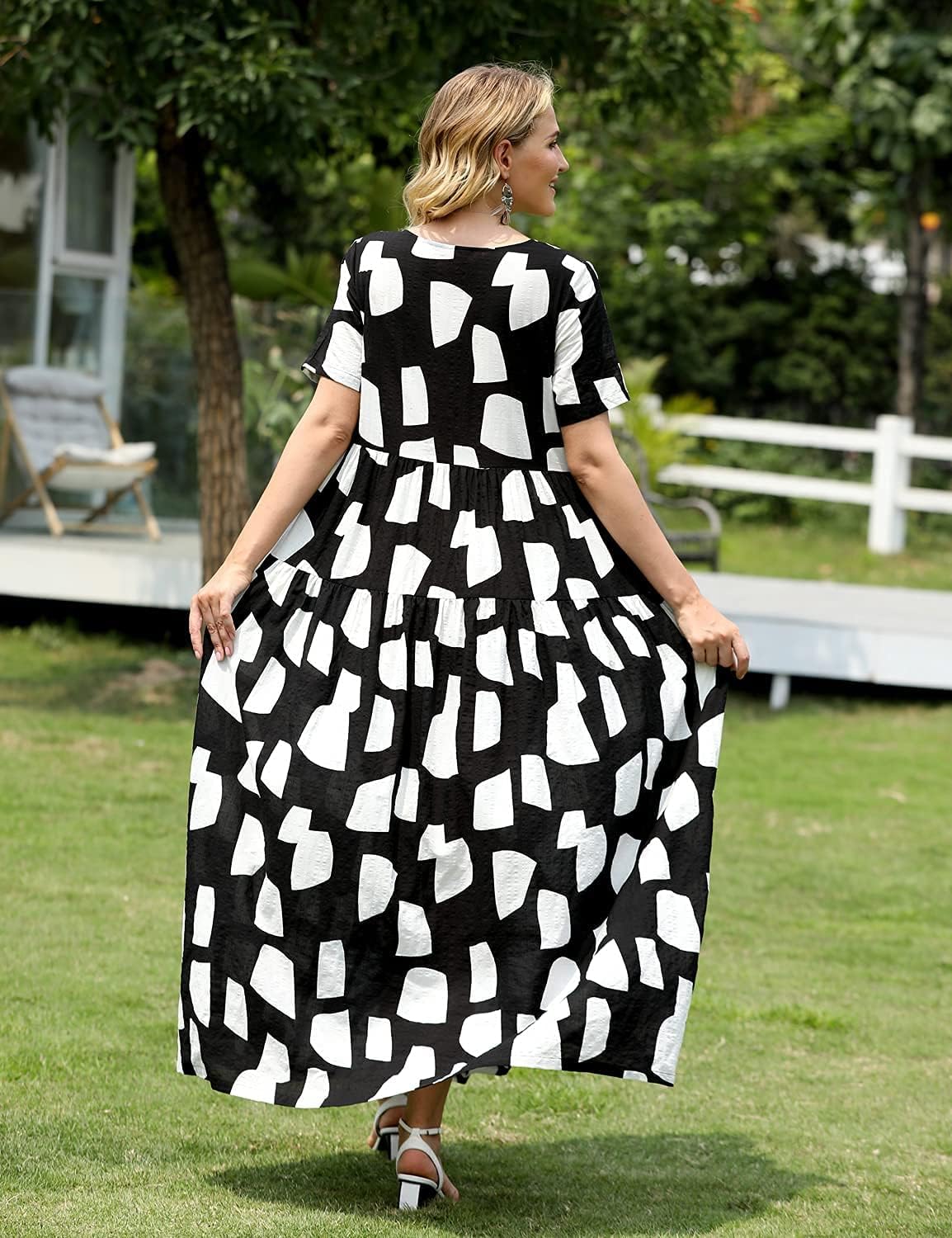 Manufacturer  YESNO Women Casual Loose Bohemian Floral Dress with Pockets Short Sleeve Long Maxi Summer Beach Swing Dress EJF dresses