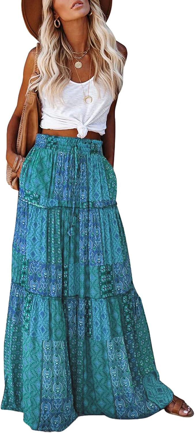 Manufacturer  EARKOHA Womens Casual High Waist Tie Paisley Print Long Maxi Skirt with Pockets skirts