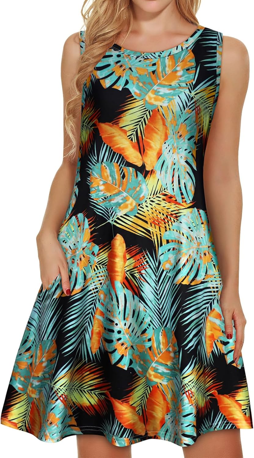 Manufacturer  elescat Women's Summer Dresses 2025 Beach Casual Sleeveless Floral Print Tank Loose Sundress with Pocket dresses