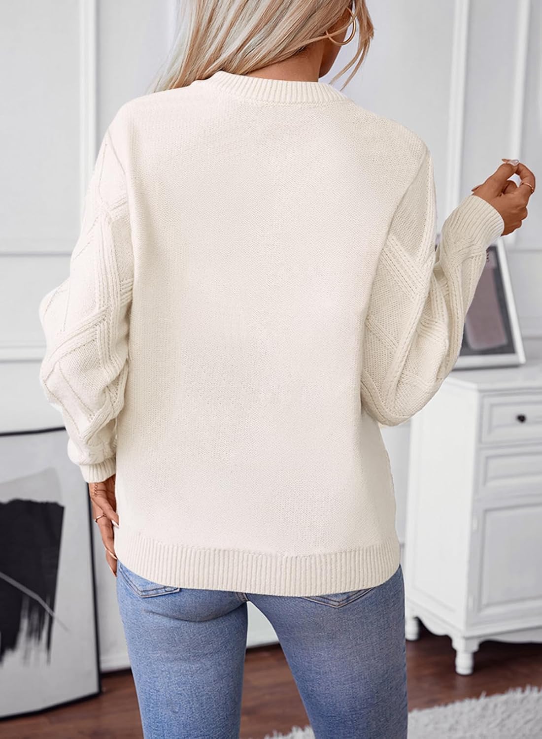 Manufacturer  SHEWIN Womens Sweaters Crewneck Cable Knit Sweater Long Sleeve Fall Tops for Women   sweaters