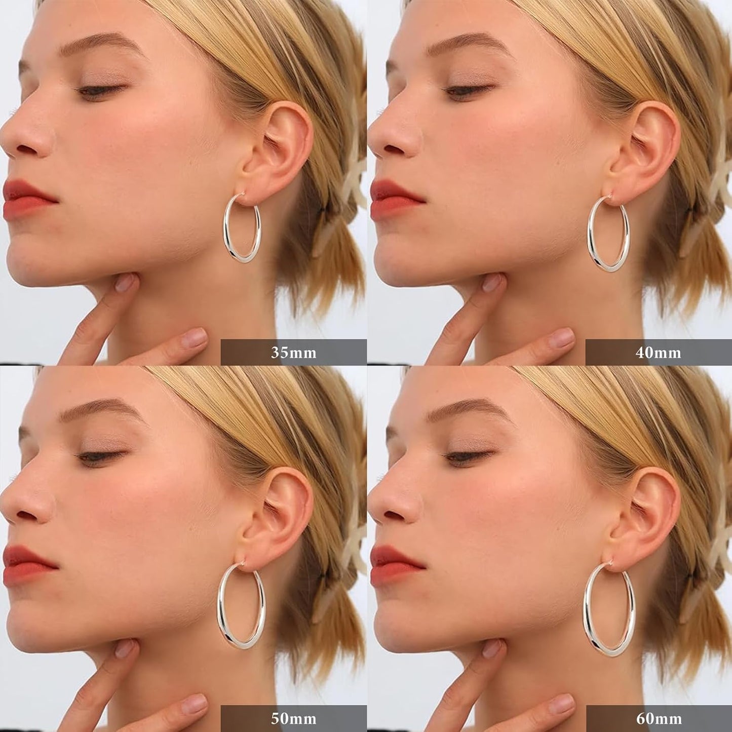 Manufacturer  PABBEU S925 Sterling Silver Hoop Earrings Large Silver Hoop Earrings for Women Hypoallergenic Lightweight Big Thick Silver Hoop Earrings for Women Girls 35/40/50/60/70mm  earring