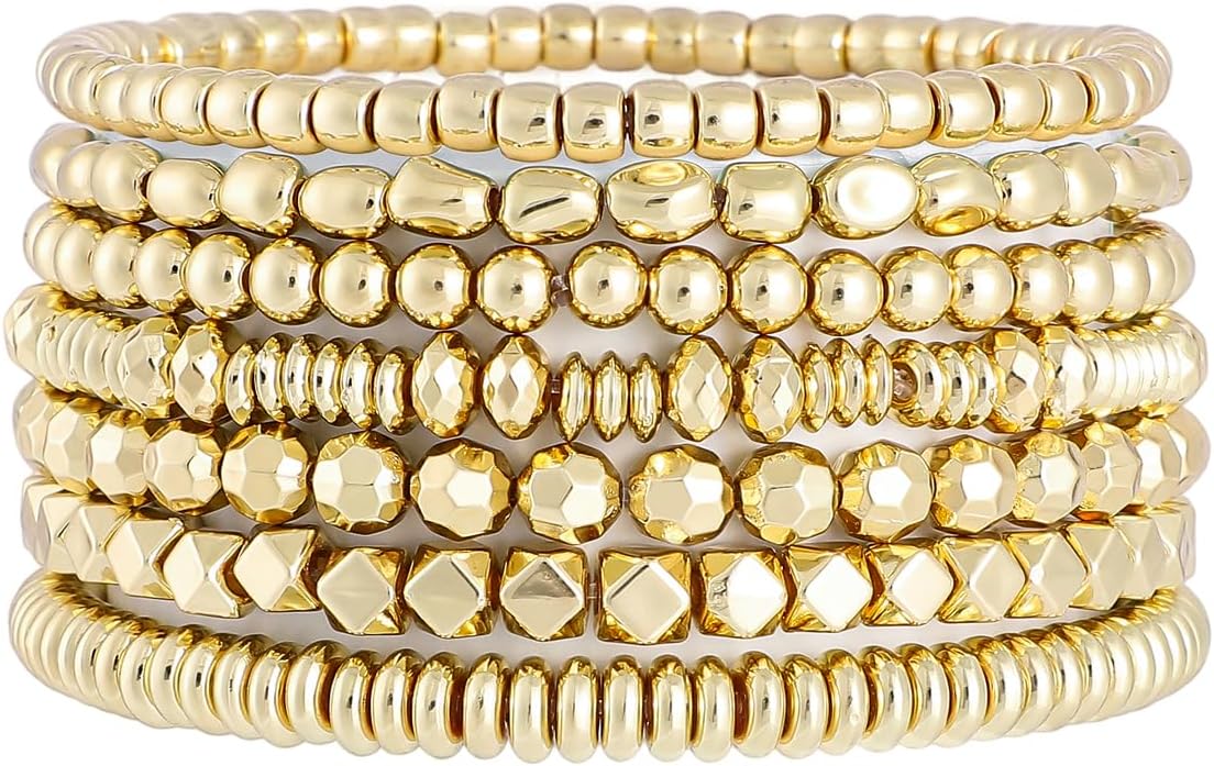 Manufacturer  Gold Beaded Bracelets for Women Trendy, 14K Gold Plated Stack Cross Pearl Gold Bead Stretch Bracelets Set Elastic Hypoallergenic Bracelets Jewelry Gifts  bracelets