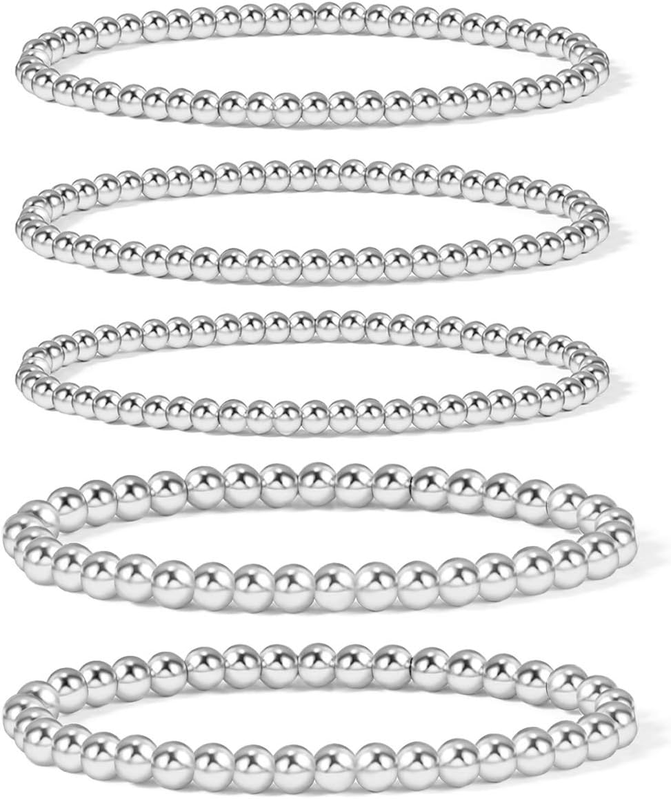 Manufacturer  Badu Gold Plate Bead Bracelet for Women 14K Gold Plated Bead Ball Bracelet Stretchable Elastic Hypoallergenic Bohemian Stackable  bracelets