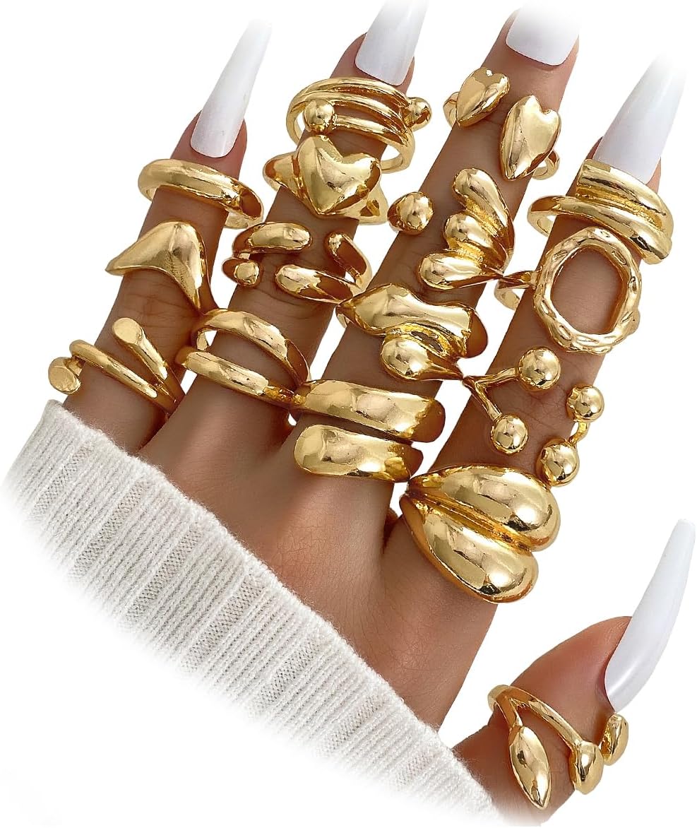 Manufacturer  IFKM Gold Chunky Rings Set for Women 14k Gold Plated Thick Dome Stackable Open Rings Trendy Dainty Minimalist Jewelry Gifts   rings